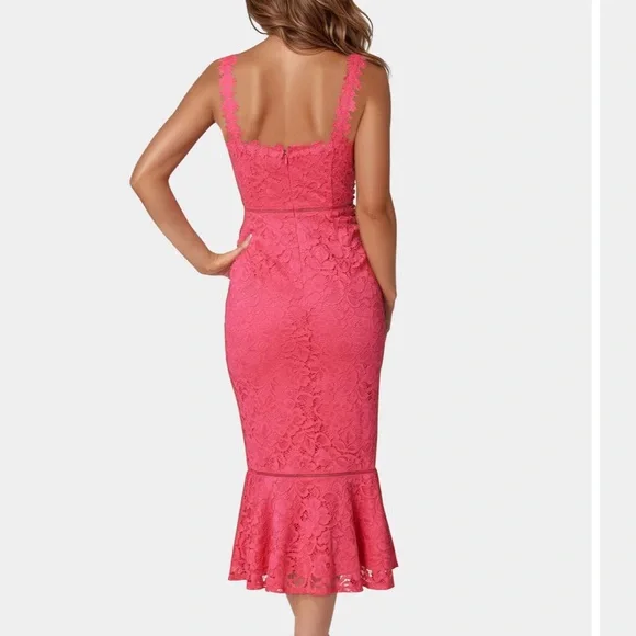 Bebe Pink Lace Midi Dress - Picture 3 of 9